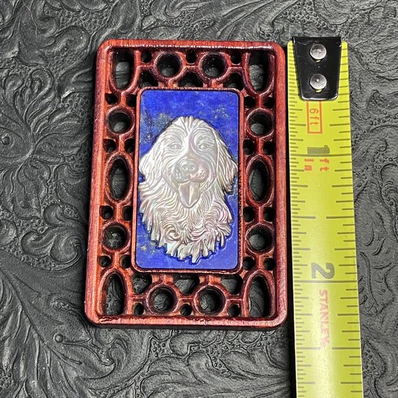 Golden Retriever Dog Mother of Pearl Lapis Lazuli Pendant Cabochon Mini Art - Picture 4 of 8